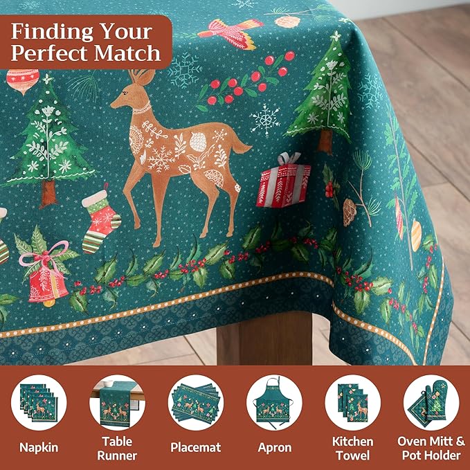 Maison d' Hermine Table Cloth Rectangle Table 100% Cotton 60 x 108 Inches Fall Tablecloth Reusable Everyday Use for Thanksgiving Christmas Decorations Dining Farmhouse Party (Hygge Christmas)