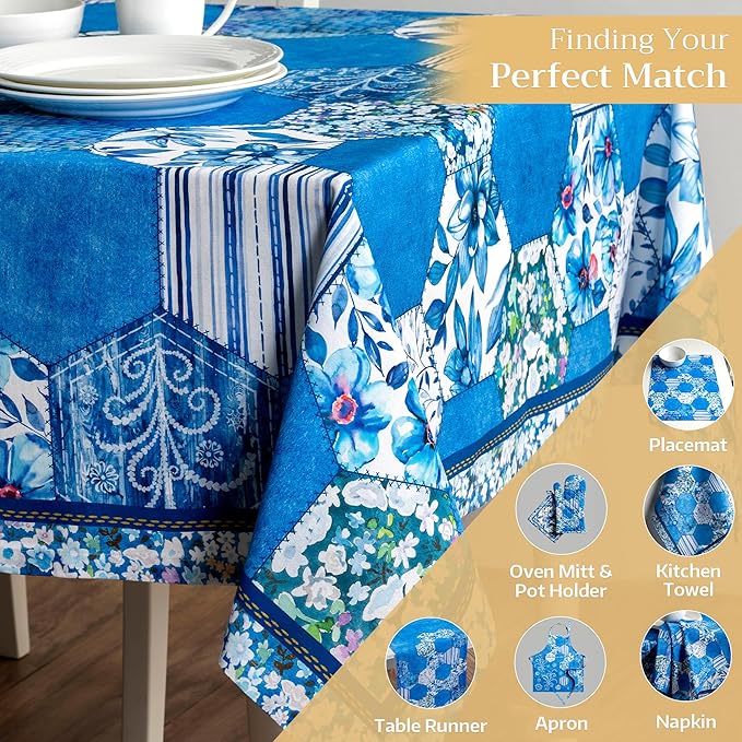 Maison d' Hermine Table Cloth Rectangle Table 100% Cotton 60 x 108 Inches Tablecloth Reusable Decorative for Dining Room, Farmhouse, Home, Party, Festive & Wedding Spring Summer - Summer Blues