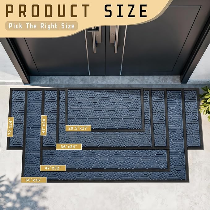 Yimobra Large Door Mat 47x32, All-Weather Waterproof Non-Slip Welcome Matt Outdoor, Heavy Duty Non Slip Doormat for Entryway for Patio and Garage Indoor, Easy Clean, Blue