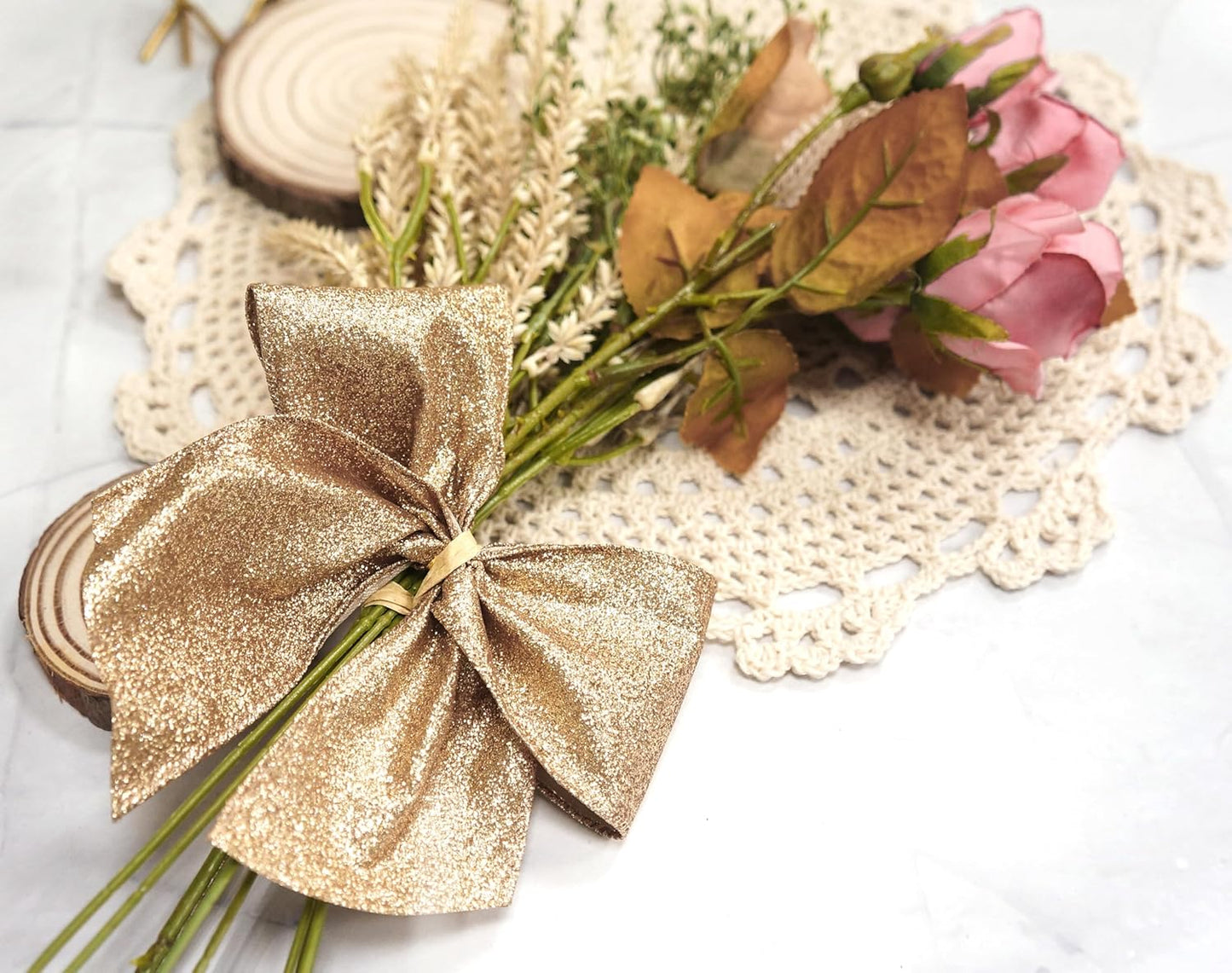 CT CRAFT LLC Glitter Wired Ribbon 2.5" x 20 Yards Gold (Champagne Gold) for Christmas Home Decor Bow Gift Wrapping DIY Crafts Wreath