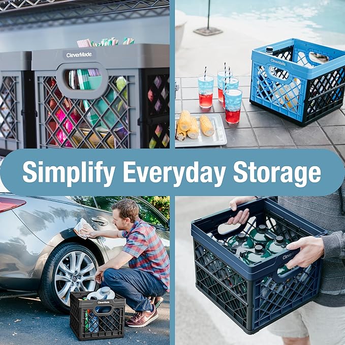 CleverMade Collapsible Milk Crate, Ocean, 3PK - 25L (6 Gal) Stackable Storage Bins, Holds 50lbs Per Bin - Clevercrates are Heavy Duty, Plastic Collapsible Storage Crate for Multi Purposes