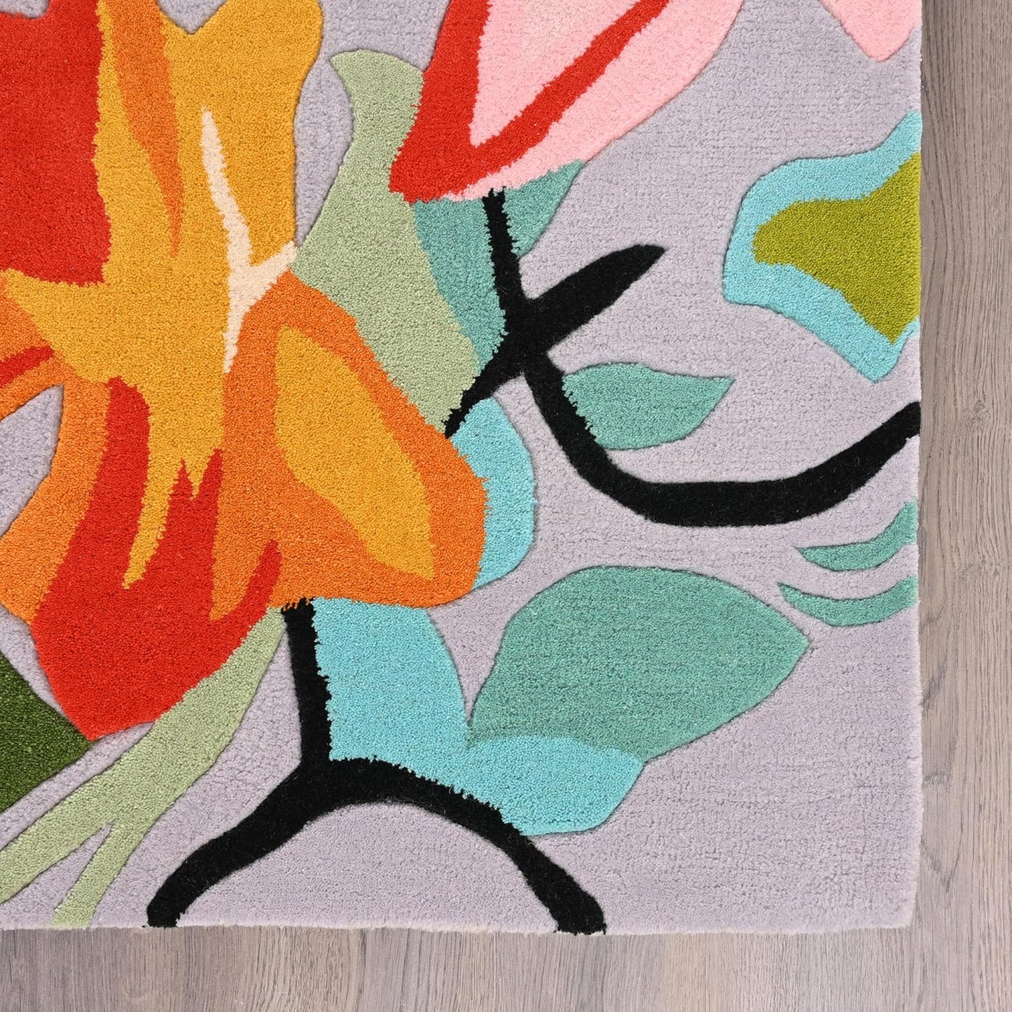 Handmade Wool Floral Area Rug for Living Room | Elegant Flower Garden Design, Soft, Thick and Durable | Bedroom, Dining Room & Home Decor Carpet (8' x 10', Floral K)