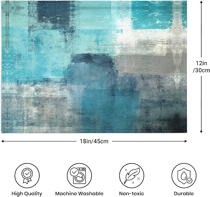 Modern Art Placemats Set of 4 Turquoise Abstract Painting Place Mats Washable Linen Teal Placemat for Kitchen Dining Table Party Home Decor 18x12 Inches