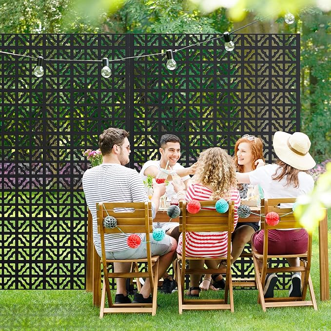 Casaphoria Metal Privacy Screen Outdoor, 72" H x 47" W Freestanding Decorative Privacy Screen for Patio Deck Balcony Garden with Stable Base, Black Charles