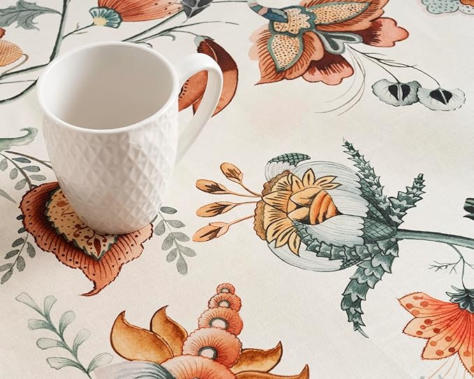 Maison d' Hermine Table Cloth Rectangle Table 100% Cotton 70 x 90 Inches Fall Tablecloth Reusable Everyday Use for Thanksgiving Christmas Decorations Dining Farmhouse Party (Dalida)