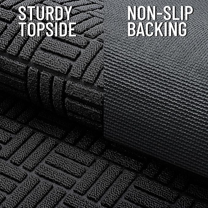 OLANLY Front Door Mat Outside Entrance 29.5x17, Absorbent, Heavy Duty Sturdy Natural Rubber Doormat Indoor Outdoor, Stain and Fade Resistant, Non-Slip Backing Low Profile Floor Mat for Entryway, Black