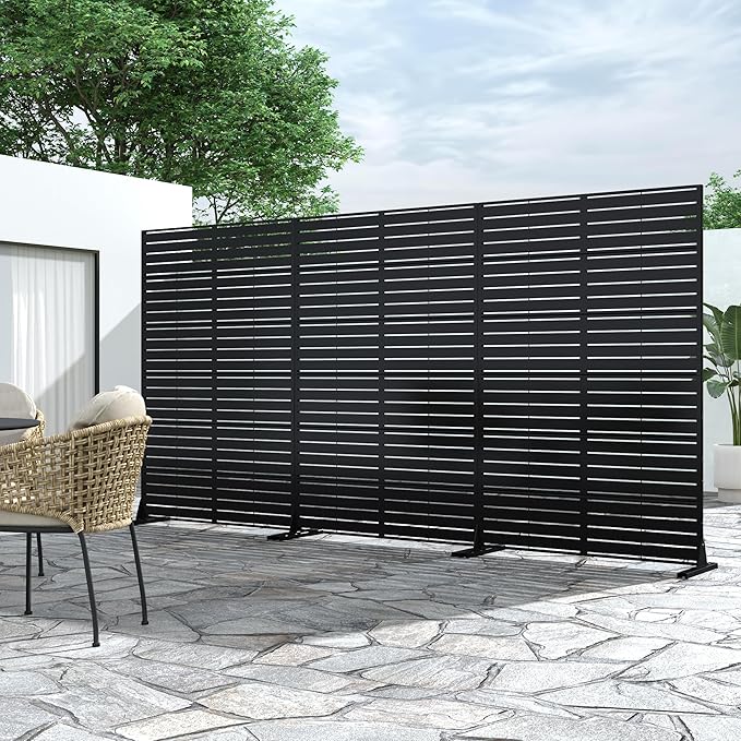 Casaphoria Metal Privacy Screen 72" H x 45" W, 2 Pack Outdoor Freestanding Decorative Divider for Patio & Garden with Stable Base, Black-Louvered