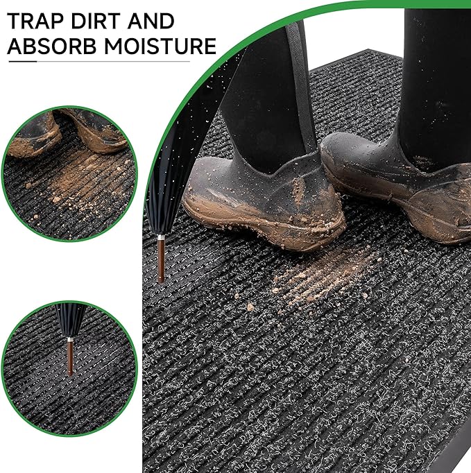 Front Door Mat, Heavy Duty Indoor Outdoor Doormat for Entryway, 120" x 36" Low Profile Outdoor Mats for Home Entrance, Stain and Fade Resistant Welcome Mat for High Traffic Area, Black