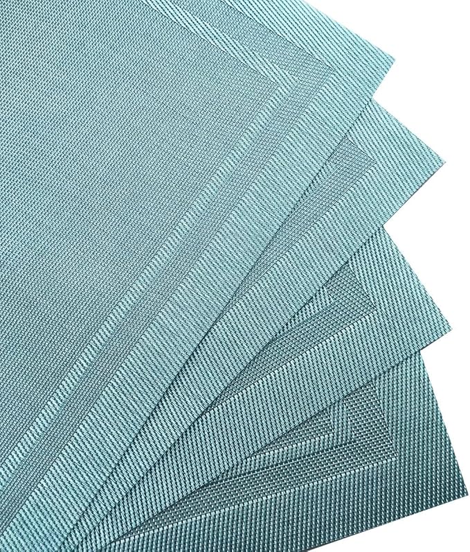 Gugrida Placemats Set of 6 Plaid Checkered Blue PVC Placemat for Dining Table Durable Woven Vinyl Stain tablemats 18"X12"