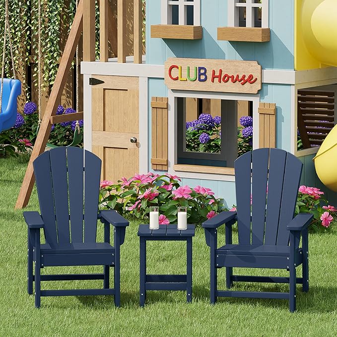 Costaelm Kids Outdoor Side Table, Small Patio HDPE Adirondack Square Table, Porch End Table for Outside Pool Garden, Navy Blue