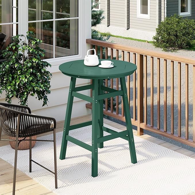 Costaelm Patio Bistro Table, 42" Counter Height Round Patio Cocktail Bar Table with Umbrella Hole, Outdoor Bistro Dining Pub Table for Front Porch Deck Backyard Garden, Dark Green