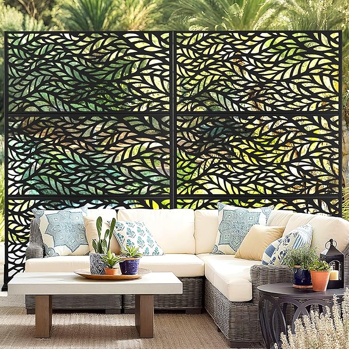 Outdoor Privacy Screen,72" H×47" W Metal Privacy Screen, Freestanding Privacy Fence Panels for Patio