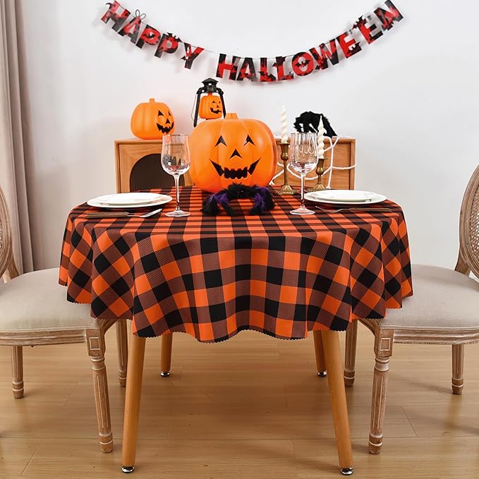 Waterproof Plaid Tablecloth Fabric - Round 108 Inch Classic Gingham Checker Table Cloth for Indoor/Outdoor Use - Buffalo Table Cover for Picnics, BBQs, and Parties