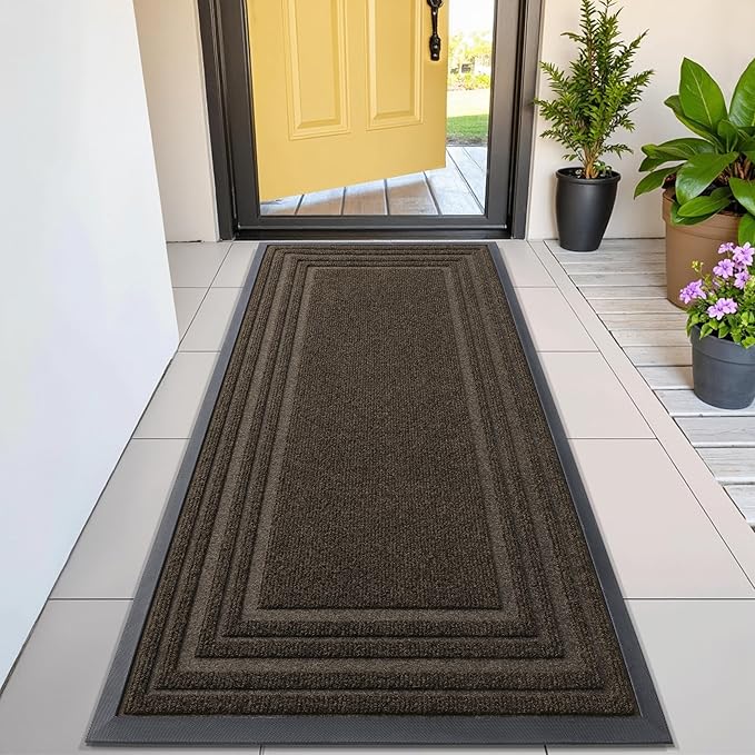 Buganda Front Door Mat Indoor Outdoor Entrance, Non-Slip Natural Rubber Doormats, Easy Clean, Low Profile, Dirt Trapper Entryway Floor Mats for Outside, Garages and Patios, 59x23, Brown