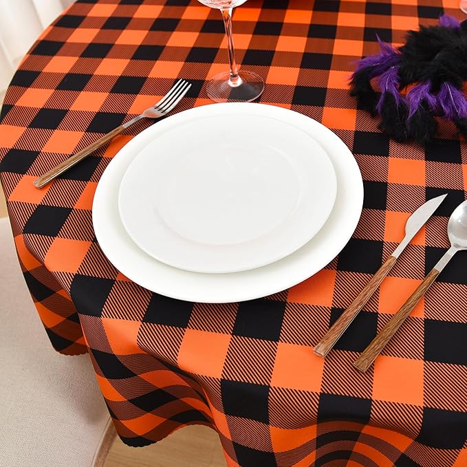 Waterproof Plaid Tablecloth Fabric - Round 108 Inch Classic Gingham Checker Table Cloth for Indoor/Outdoor Use - Buffalo Table Cover for Picnics, BBQs, and Parties