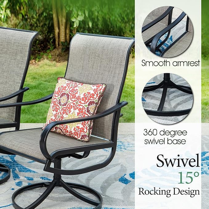 Sophia & William Outdoor Dining Set Patio Dining Set for 4 Round Patio Table and Chairs Set 5 Pieces with Swivel Patio Chairs 42" Metal Table for Garden Pool All Weather Brown
