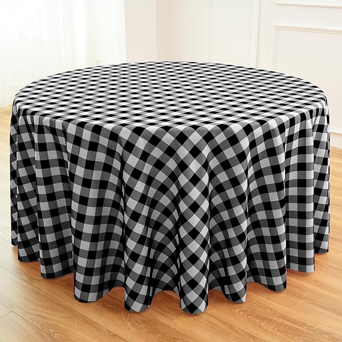 Waterproof Plaid Tablecloth Fabric - Round 120 Inch Classic Gingham Checker Table Cloth for Indoor/Outdoor Use - Buffalo Table Cover for Picnics, BBQs, and Parties