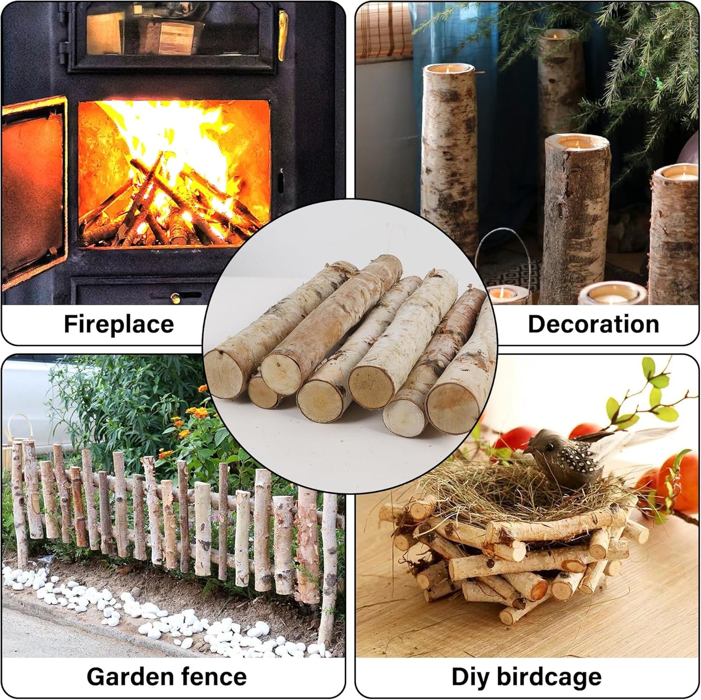 12 Pcs 16" Large White Birch Logs for Faux Fireplace Filler Decorative, Unfinished Wood for DIY Crafts, Wood Branches for Outdoor Indoor Electric Mock Fireplace, Firebowl, Fire Pits