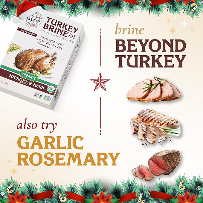 San Francisco Salt Company Organic Turkey Brine Kit – 13 oz Hickory & Herb Blend with BPA-Free Brine Bag – Certified Organic & Kosher Seasoning for Whole, Smoked, Oven-Roasted, or Fried Turkey