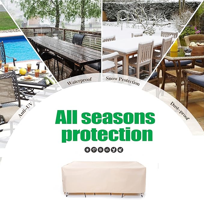 F&J Outdoors Patio Furniture Covers, Waterproof UV Resistant for Table & Chairs Set, Beige, 74"x47"