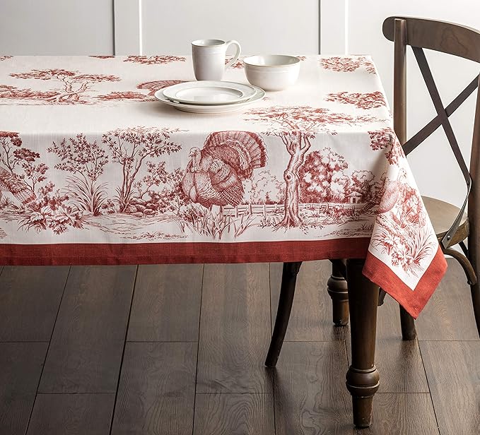 Maison d' Hermine Table Cloth Square Table 100% Cotton 54 x 54 Inches Fall Tablecloth Reusable Everyday Use for Thanksgiving Christmas Decorations Dining Farmhouse Party (Holy Jouy - Red)