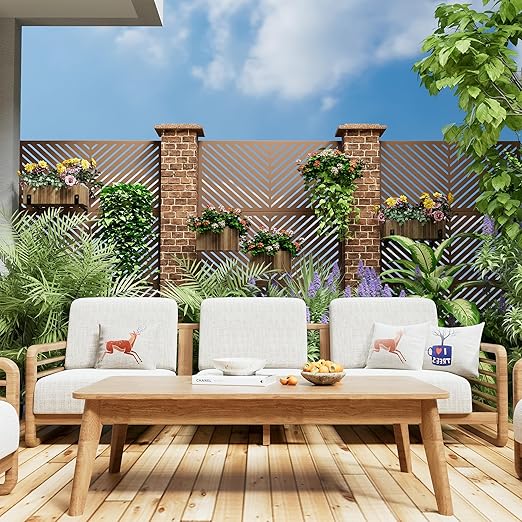 Casaphoria 72" H x 47" W Metal Privacy Screen, Freestanding Outdoor Screen for Deck, Patio & Balcony - Versatile Decorative Privacy Panels for Home & Garden Use (Brown-Parallel)