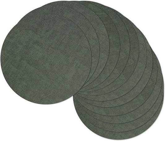 13" Round Placemats Set of 12, Reversible Faux Leather Heat Resistant Table Mats, 100% Waterproof Oilproof Wipeable Table Protective Placemats for Vinyl, Washable for Indoor (12, Dark Green)