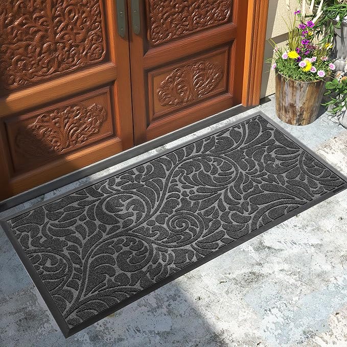 Yimobra Large Door Mat Outside Entrance 47x24, Waterproof Sturdy Outdoor Mats for Front Door, Heavy Duty Non-Slip Doormat for Garage Patio Entryway Indoor, Easy Clean, Grey