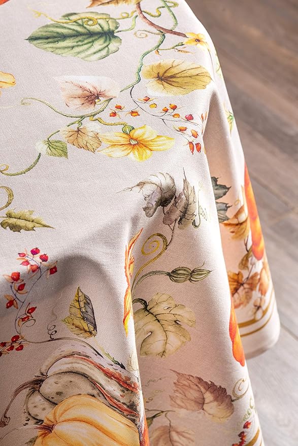 Maison d' Hermine Table Cloth Round Table 100% Cotton 69 Inches Fall Tablecloth Reusable Everyday Use for Thanksgiving Christmas Decorations Dining Farmhouse Party (Potiron)