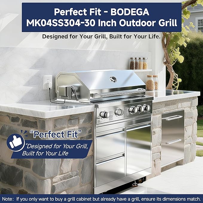 BODEGA Stainless Steel Outdoor Kitchen Propane Gas Grill and Outdoor Kitchen Cabinets for BBQ with 2 Drawers and Propane Tank Storage,Thermometer & Rotisserie Chicken Fork Kit, Seaside BBQ, Camping.