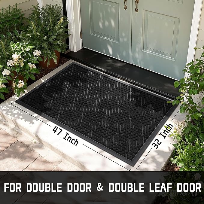 Yimobra Large Door Mat 47x32, All-Weather Waterproof Outdoor Mats for Front Door, Non Slip Rubber Doormat for Patio Proch Outside Entryway Indoor, Black