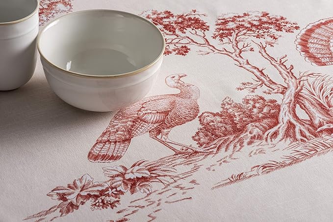 Maison d' Hermine Table Cloth Round Table 100% Cotton 63 Inches Fall Tablecloth Reusable Everyday Use for Thanksgiving Christmas Decorations Dining Farmhouse Party (Holy Jouy - Red)