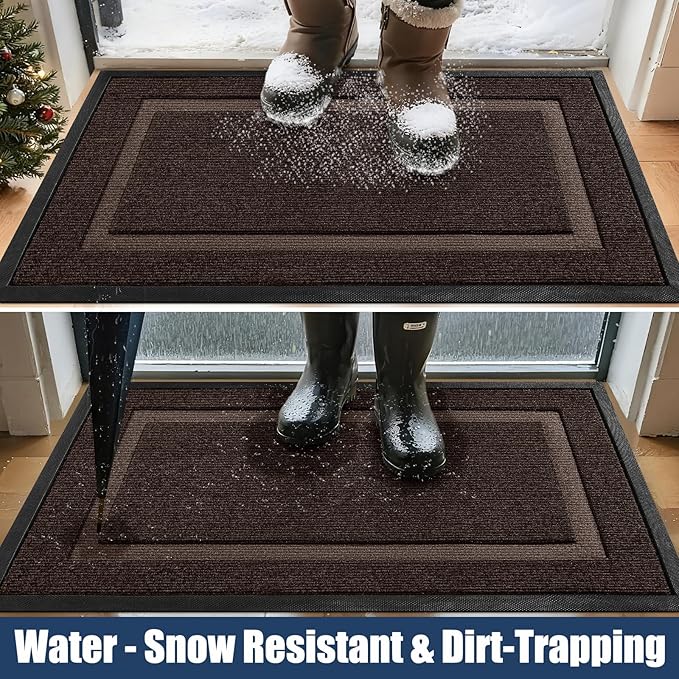 Large Front Door Mat Outside Entrance Indoor Doormat, 36" x 24" Outdoor Mats For Patio Waterproof, Outdoor Door Mats For Outside Entry, Indoor Rugs for Entryway, Sturdy Natural Rubber Entry Mat, Brown