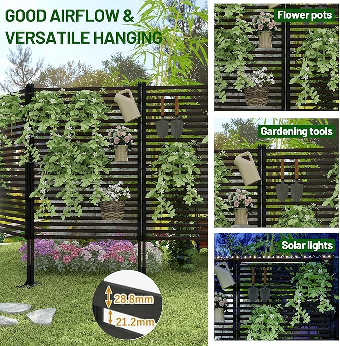 Outdoor Privacy Screen Fence with Feet Stand 3FT x 6FT, Freestanding Fence Privacy Screen for Outside, Metal Pipes and Slats Panels Divider Stake for Garden Patio Balcony Backyard Brown