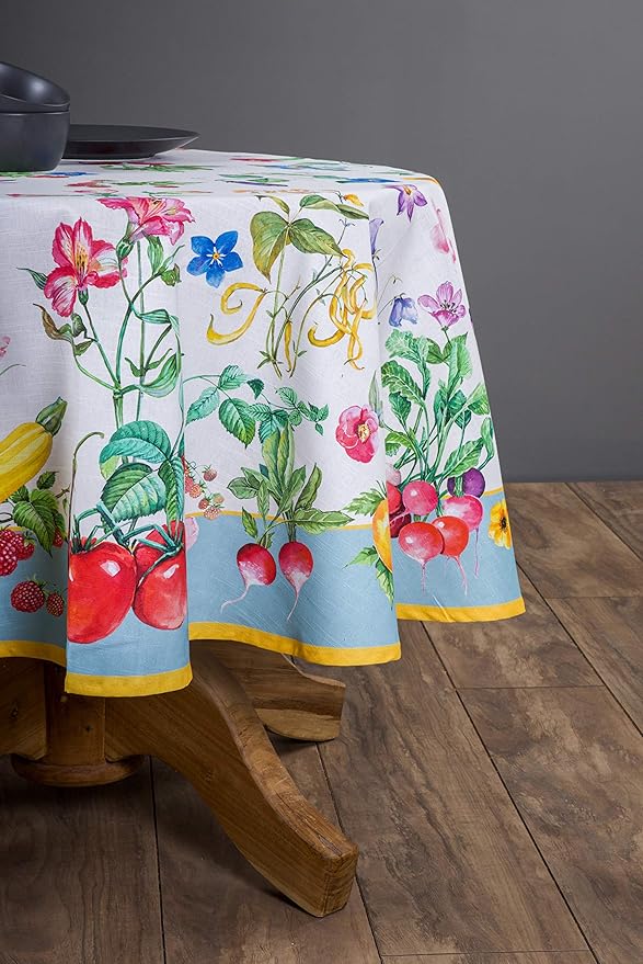 Maison d' Hermine Table Cloth Round Table 100% Cotton 69 Inches Tablecloth Reusable Decorative Everyday Use for Dining Room, Farmhouse, Home, Party, Festive & Wedding Spring Summer - Giverny