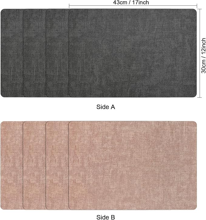 Myir JUN Placemats Dual Sided, Faux Leather Place Mats Set of 6 Indoor Placemats for Dining Table Outdoor Placemats Manteles Individuales Square Non-Slip Washable Table Mats (Gray Pink, Set of 6)