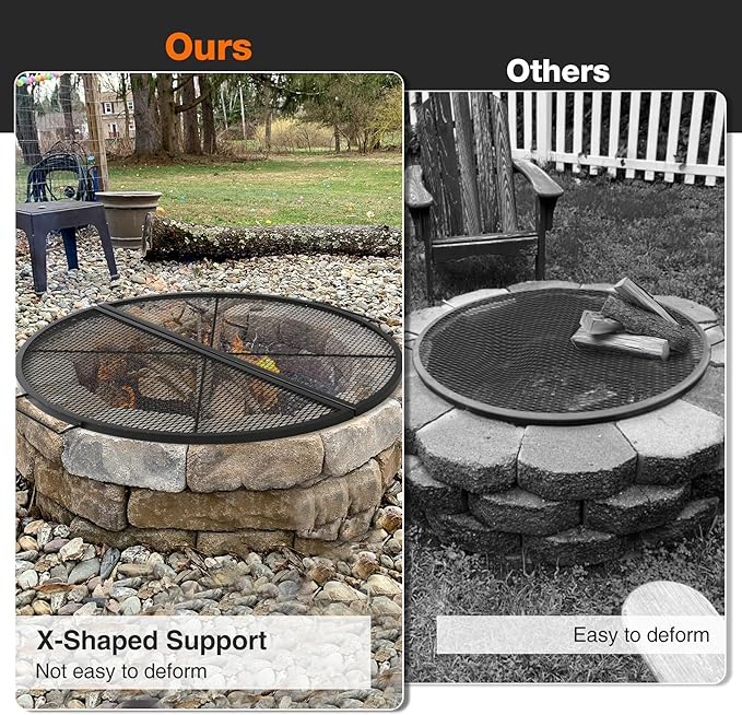 REDCAMP Foldable Fire Pit Cooking Grill Grate, Portable X-Marks Heavy Duty Steel Round Campfire BBQ Grill with Handle & Support Wire, Ideal for Outdoor Picnics & Gatherings, 36-Inch Black