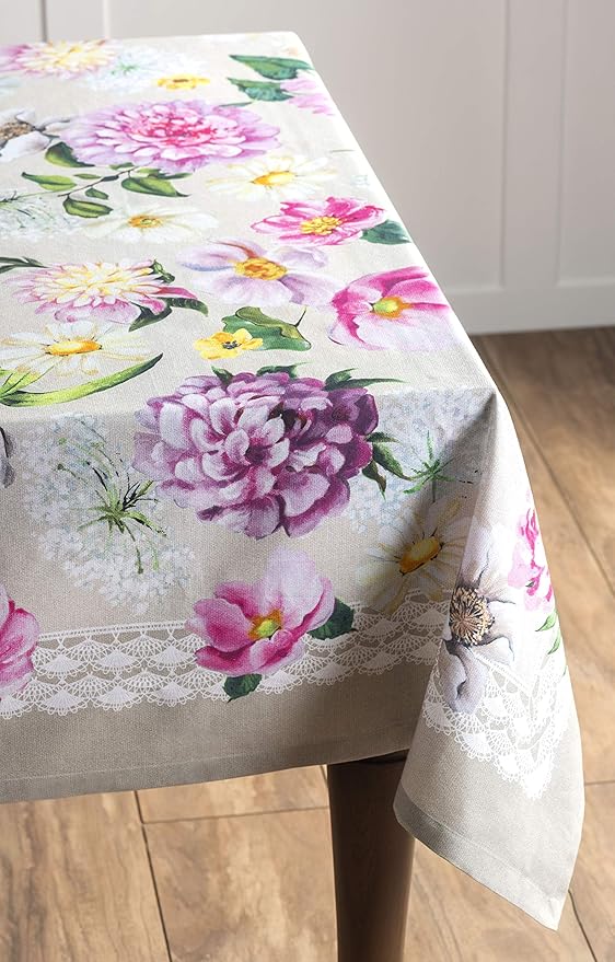 Maison d' Hermine Table Cloth Square Table 100% Cotton 60 x 60 Inches Tablecloth Reusable Decorative Everyday Use for Dining Room, Farmhouse, Home, Party, Festive & Wedding Spring Summer - Pivoine