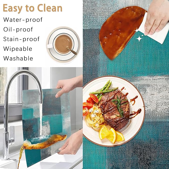 6 Pcs Placemats,Teal Gray Painting Placemat,Art Painting Table Mats Washable Recyclable Table Placemats for Indoor Outdoor Heat Resistant Kitchen Dining 12"x18"