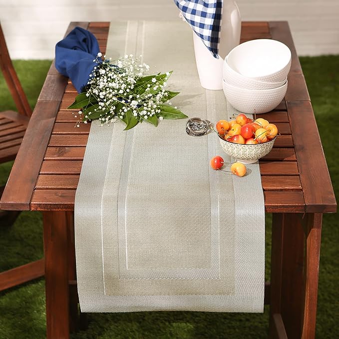DII PVC Tabletop Collection Woven Indoor/Outdoor, Table Runner, 14x72, Champagne