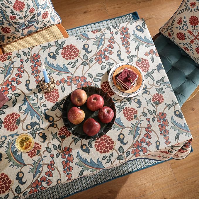 patdrea Designer Vintage Linen Long Tablecloth for Rectangle Table,French Soft Durable Floral Tablecloths,Colorful Table Cover for Kitchen Dining,Parties,Christmas,Thanksgiving,Party,63"x94"-Puno