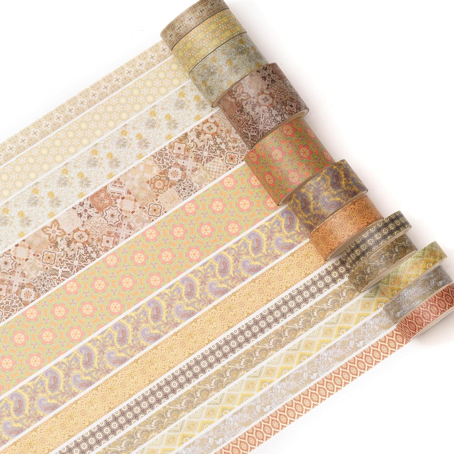 12 Rolls Exotic Charm Washi Tape Set Floral Arts Adhesive Tapes Geometric Garden Decorative Masking Tape Sets for Craft, Kids, Scrapbook, DIY, Gift Wrapping (Gilded Radiance)