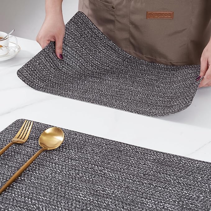 POLYTE Indoor/Outdoor Washable Woven Vinyl Table Dining Placemats, Set of 4