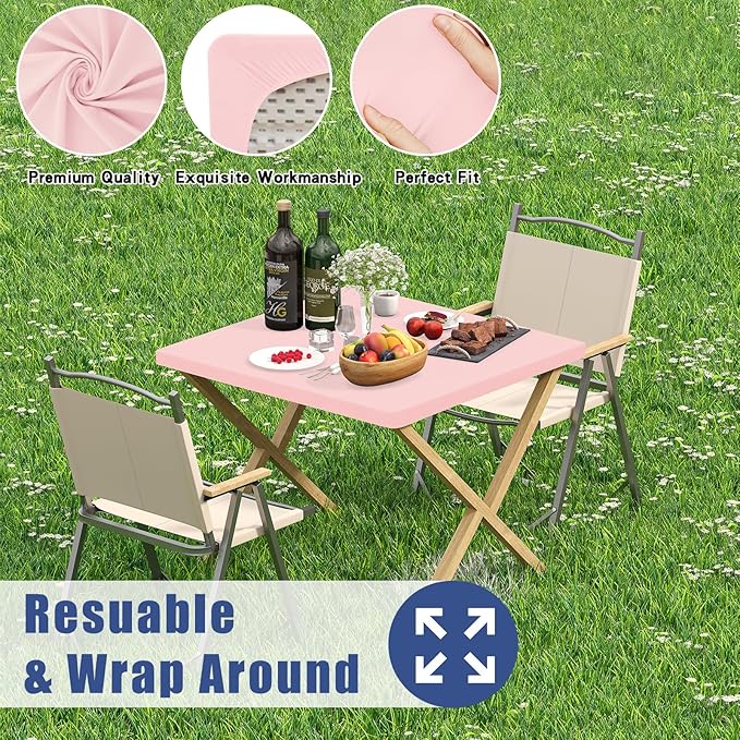 Spandex Square Table Cloth 6 Pack, Elastic Fitted Tablecloths for Picnic, Stretch Washable Patio Table Cover for Outdoor, Camping, Banquet and Parties (Pink, 34"x34")