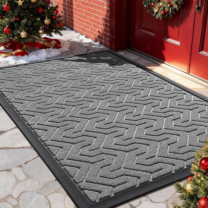 Yimobra Large Door Mat Outside Entrance 36x24, Waterproof Heavy Duty Outdoor Mats for Front Door, Non Slip Rubber Entry Mat for Garage Patio Indoor, Easy Clean, Grey