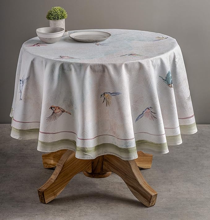 Maison d' Hermine Table Cloth Round Table 100% Cotton 69 Inches Tablecloth Reusable Decorative Everyday Use for Dining Room, Farmhouse, Home, Party, Festive & Wedding Spring Summer - Flying Birds