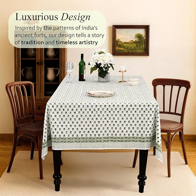 CPC Lotus Meadow Tablecloth 100% Cotton 60x90 Inch Indian Block Print Rectangle Table Cover, Table Cloth for Gifting in Weddings, Halloween, Fall, Christmas, Thanksgiving