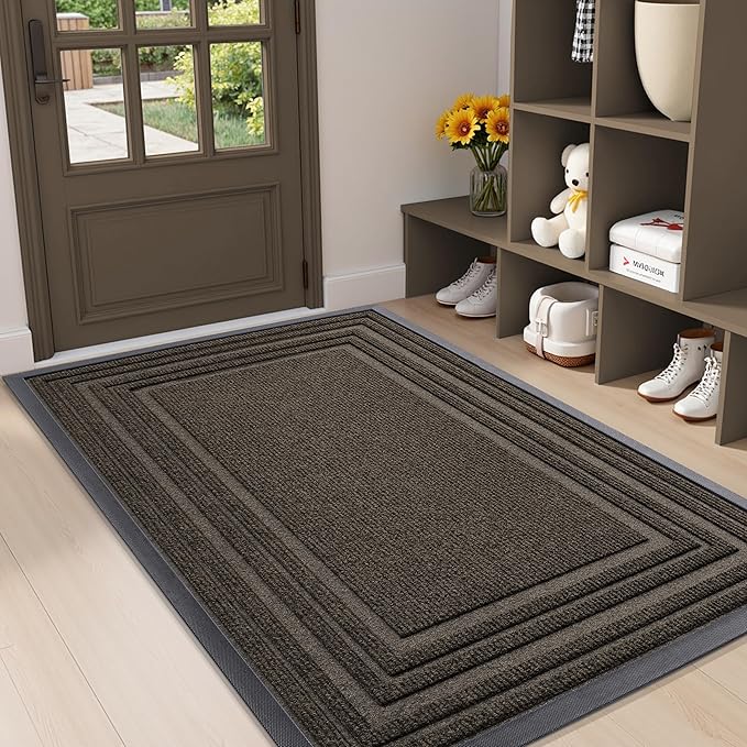 Buganda Front Door Mat Indoor Outdoor Entrance, Non-Slip Natural Rubber Doormats, Easy Clean, Low Profile, Dirt Trapper Entryway Floor Mats for Outside, Garages and Patios, 47x32, Brown