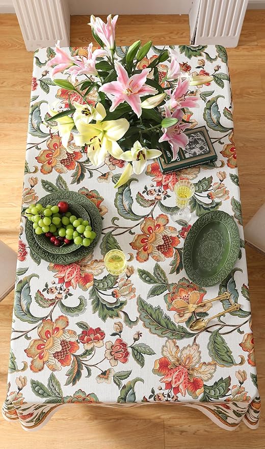 patdrea Designer Linen Rectangle Tablecloth,Vintage Provencal Rustic Floral Pattern Tablecloths,Decorative Table Cover Cloth for Kitchen,Dining Room,Tea Party,Home,Christmas,55"*71"