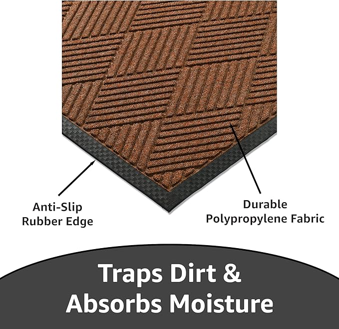 Ecomills Deluxe Diamond Entrance Door Mat, XX-Large Heavy Duty Absorbent Rubber Rug, Brown, 4’ X 6’ feet